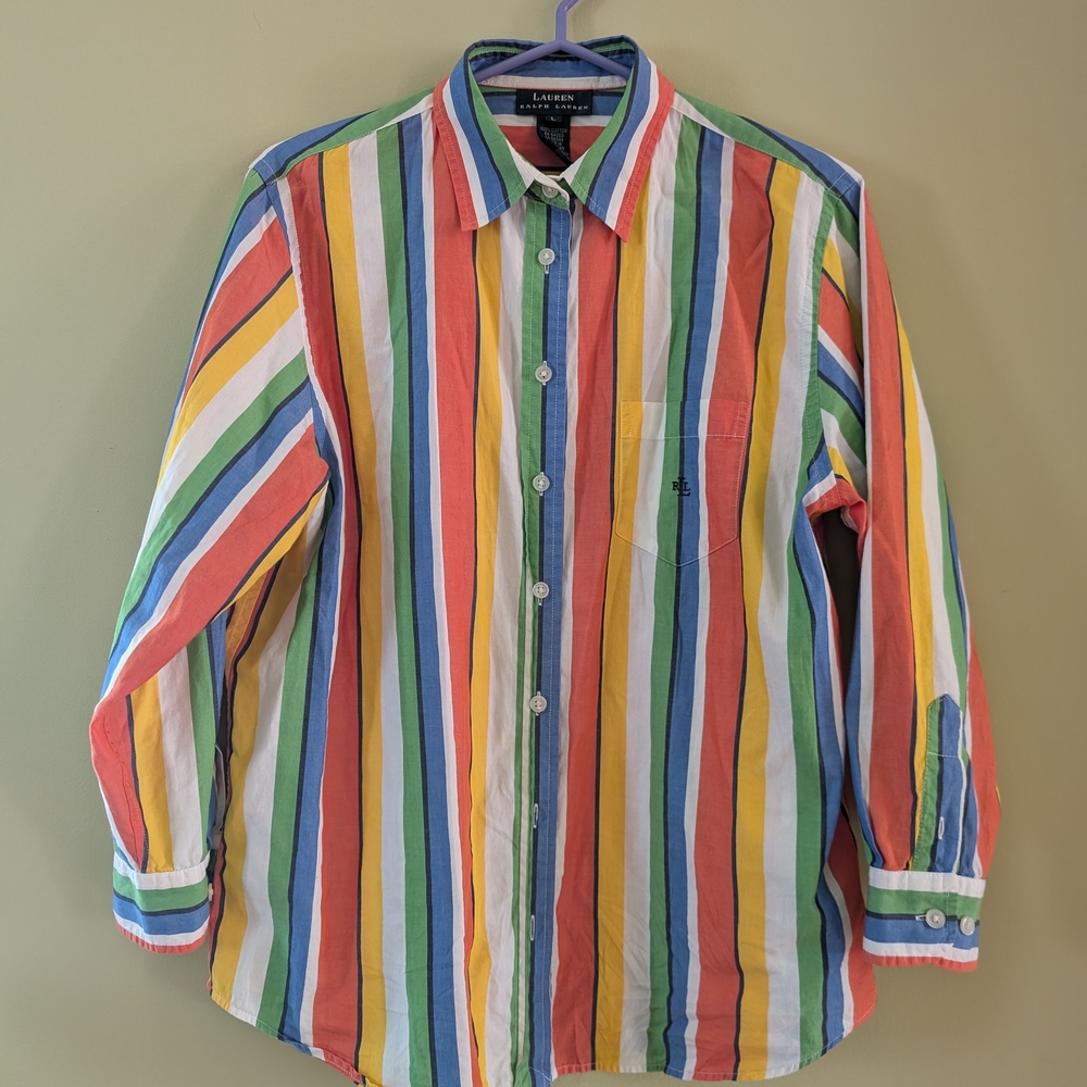 Ralph Lauren Red and Blue Casual Button Down Shirt